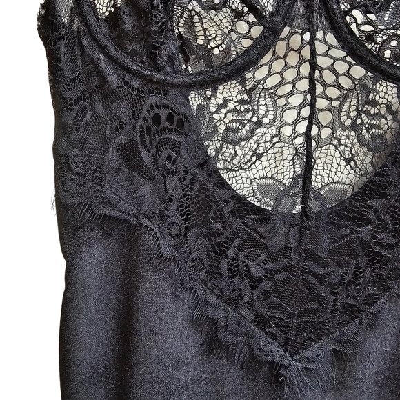 Black Lace Chemise Slip with Sheer Top and Solid Bottom, Size Extra Small - Picture 4 of 10